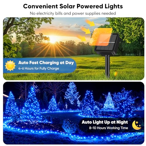 Brightever Solar String Lights for Outside, 2-Pack Total 92FT 240 LED Solar Powered Fairy Lights IP65 Waterproof, Outdoor String Light for Patio, Yard, Tree, Balcony, Garden Decorations, Blue - color: Blue, size: 2-Pack（46FT 120LED）