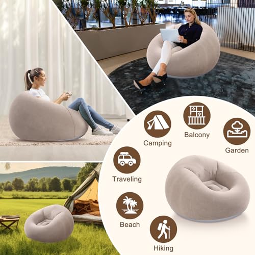 Realspring Inflatable Bean Bag Chairs for Adult Blow up Chairs Lazy Sofa Folding Portable Inflatable Chair for Movie Outdoor Room Bedroom Reading Camping(Coffee) - color: Coffee