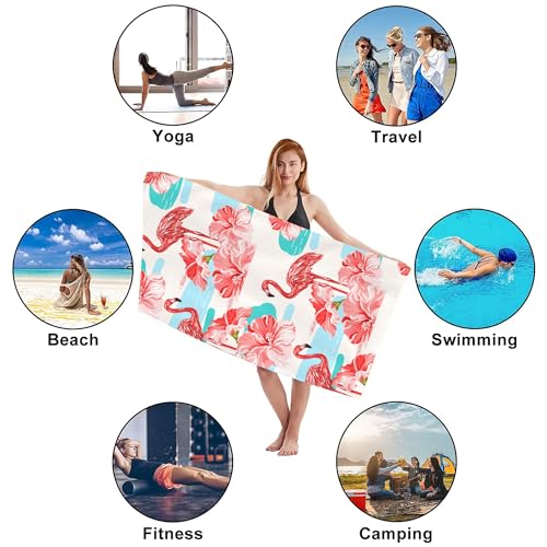 Hibiscus Beach Towel,Tropical Flamingo and Red Hibiscus Lightweight Compact Sand Free Quick Dry Oversized Pool Swimming Towels for Girls Women Adults,29.5"×59" - color: Tropical Flamingo and Red Hibiscus