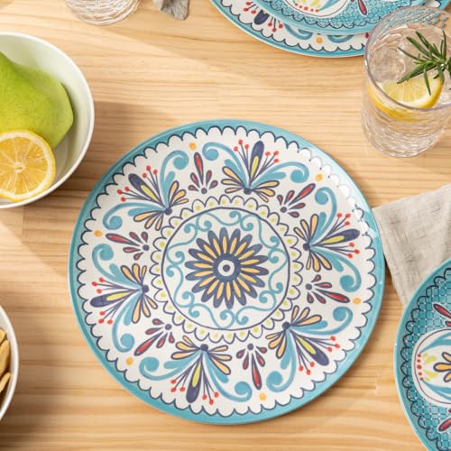 Bzyoo 12-Piece Melamine Dinnerware Set - Madallion | Lightweight, Durable, BPA-Free | Dishwasher Safe Dish Set for Indoor & Outdoor Use - Perfect for Camping, BBQs, Kids Parties - color: Madallion