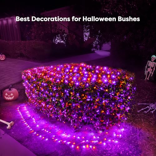 BlcTec Halloween Lights Outdoor 200 LED 8.4ft x 5.2ft Orange Purple Net Lights with 8 Modes, Timer, UL Certified, Connectable, Memory, Waterproof for Lawn, Trees, Bushes Outdoor Halloween Decorations - color: Orange Purple, size: 200LED