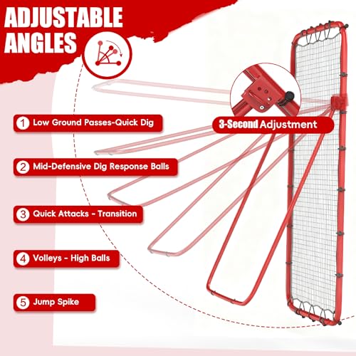 Volleyball Rebounder Net 7x4 Ft, 5-Angle Adjustable Rebounder Net for Practicing Digging, Setting, Spiking, Bounce Back Training Equipment with 2 Target Stripes & Portable Travel Bag for Storage - color: NET102-White
