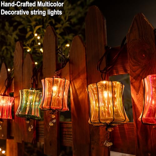 TWINKVILLA Outdoor String Lights Plug in with 10 Incandescent Bulbs, Multicolor Patio Lights Connectable Weatherproof Decorative Lantern String Lights for Gazebo Porch Bedroom Cottagecore Decor - color: Multicolor Prism
