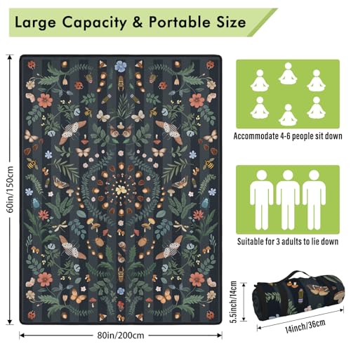 Mushroom Picnic Blankets Waterproof Foldable, 60″X80″ Packable Picnic Mat Insect Outdoor Blanket for Grass, Boho Large Beach Blanket Sandproof Picnic Accessories for Camping Music Festival Park Lawn - color: C04, size: 5' X 6'8" (Rectangular)