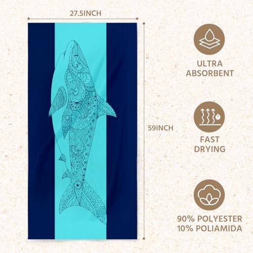 Shark Microfiber Lightweight Beach Towel Sand Free Quick Dry Absorbent Thin Towels Blanket for Swimming Pool Camping Beach Vacation Essentials Accessories Travel Things for Cruise Gym - color: Lcs Multicolor 1537