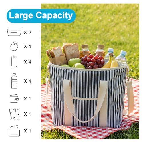 Nanxson 9L/15L/29L Extra Large Insulated Lunch Bag for Women Adult Reusable Leakproof Picnic Lunch Box Freezable Cooler Tote Bag (29L,B-Navy Stripe) - color: B-Navy Stripe, size: 29L