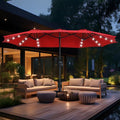 MFSTUDIO 15ft Patio Umbrella with Solar Lights, Outdoor Large Rectangular Umbrellas with Base, Crank Handle and 36 LED Lights for Yard Deck Pool, Burgundy Red - color: Burgundy Red