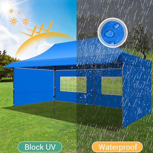 COBIZI 10x20 Pop Up Canopy Tent with Awning & Sidewalls, Heavy Duty Commercial 10X20 Canopy Tents Instant Waterproof, UPF 50+ Sun Shade for Outdoor, Parties, Markets (Blue) - color: Blue, size: 10x20FT with 4 Sidewalls & 1 Awning Cloth