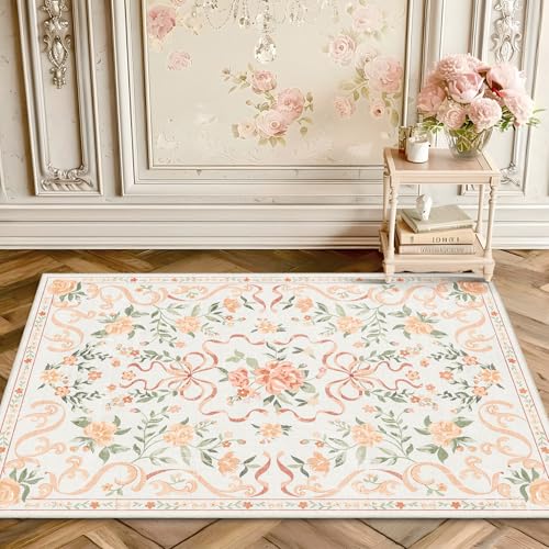 Orange Rug Bow Floral 2x3 Rug, Washable Small Area Rug for for Entryway, Kitchen, Front Door Indoor Entrance, Non Slip Carpet for Bathroom Bedroom Living Room Home Decor Floor Decoration Mat - color: Aa#orange (Bow Floral), size: 2' x 3' (Rectangular)