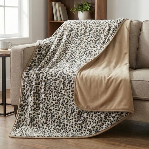 Waterproof Blanket for Bed, Couch, or Car - 60” x 80” Reversible Queen Size Throw Blanket for Reliable Leakproof Furniture Protection - Washable Pet Throws by Lavish Home (Leopard Print) - color: Brown/Black