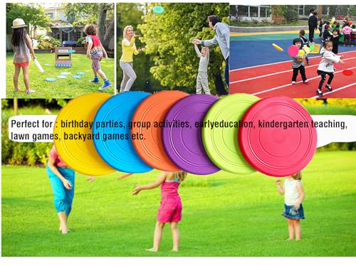 7'' Kids Outdoor Game Flying Discs 12 Pack Party Favors School Teaching Early Education Sports Safe Soft for Toddler Kindergarten Children Colorful DIY Drawing Plate