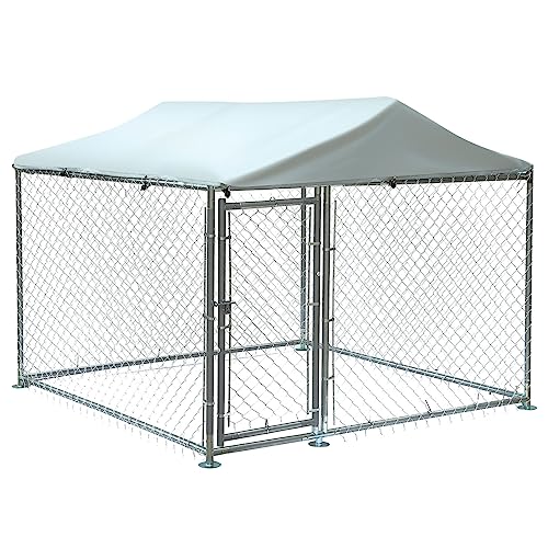 Outdoor Large Dog Kennel, Heavy Duty Dog Cage Pet House Galvanized Steel Fence Dog Playpen Puppy Exercise Pen Dog Run Cage w/UV & Waterproof Cover and Secure Lock (6.5'Lx6.5'Wx5.2'H) - size: 6.5'Lx6.5'Wx5.2'H