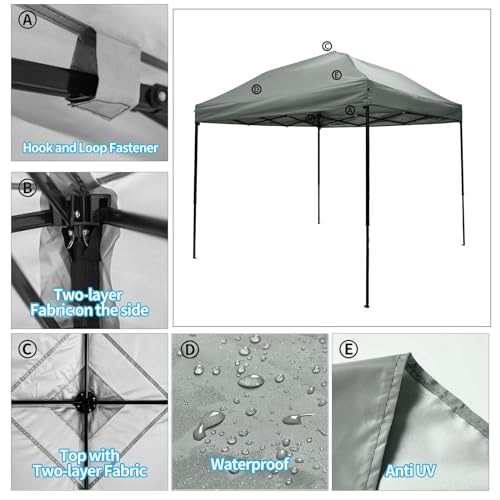 10x10 Canopy Replacement top,10x10ft Pop Up Canopy Top Cover,Silver Coated Durable Replacement Canopy top for Straight Leg Canopy Frame,Grey(1 PCS Top Cover Only) - color: Gray