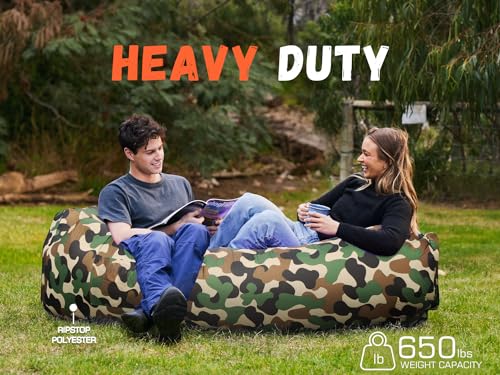 WEKAPO Inflatable Couch Air Lounger Chair - Camping & Beach Accessories, Portable Blow up Sofa for Hiking, Lawn, Indoor/Outdoor Movies & Music Festivals. Lightweight and Easy to Set Up Air Hammock - color: Camouflage Green