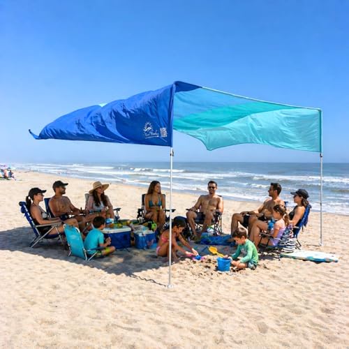 Beach Shade Canopy 14x14 ft – Grande Wind-Propelled® Beach Shade Sail, Large Beach Sun Shade for Beach, UPF 50+, Portable Beach Canopy, MillionShades® - color: Beach Blue Tones, size: 14 x 14 ft