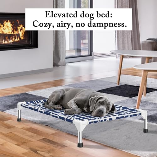 Elevated Dog Bed - Soft Comfortable Fabric, Easy to Clean, Stainless Steel Frame, Raised Design for Air Circulation, Durable Pet Cot for Medium Dogs, Breathable & Stable Pet Bed - size: M