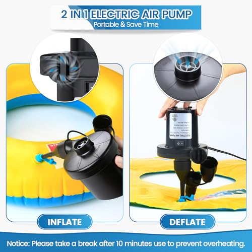 Electric Air Pump for Inflatables, VANNPOOY Portable Air Mattress Pump, Quick Inflate Deflate Plug in Air Pump with 3 Nozzles, Blow up Pool Float Inflator Pump for Airbed Toys Boat Couch Swimming Ring
