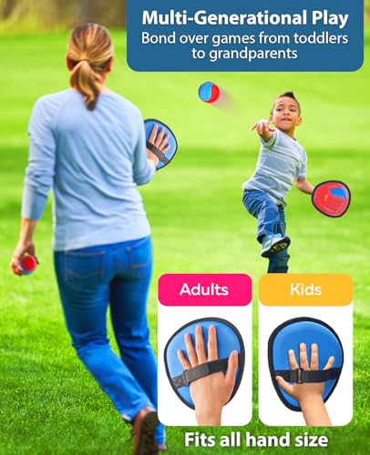 JoyCat Toss and Catch Ball Game for Kids, 4 Paddle Sticky Ball Set, Toddler Baseball Catch Toy, Outdoor Game for Beach, Yard&Camping, Family Sports Easter Basket Stuffer Gift for Boys Girls Ages 3-12 - style: 4 Paddles 4 Balls