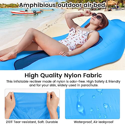 ele ELEOPTION Outdoor Inflatable Camping Couch Waterproof Portable Blow Up Air Sofa Chair Lounger for Backyard Beach Traveling Camping with Compression Sacks (Blue) - color: Blue