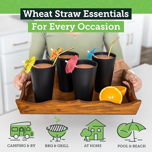 Grow Forward Premium Wheat Straw Cups - 20 oz Unbreakable BPA Free Hard Plastic Cups - Reusable Lightweight Plastic Drinking Glasses for Kitchen, Outdoor, Water, Camping, RV - Midnight - color: Midnight Black, size: 20oz