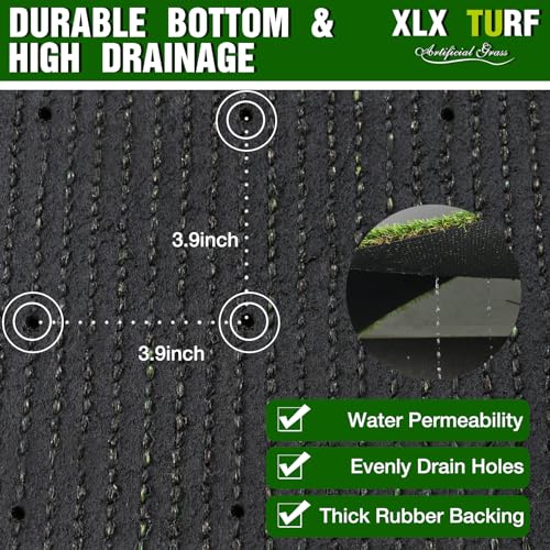 XLX TURF 5 FT x 12 FT Realistic Artificial Grass Outdoor Rug - Thick Fake Grass Turf Carpet for Patio Balcony Dogs, Pets Friendly - 1.38" High Pile with Drainage Hole - size: 5' x 12' (Rectangular)