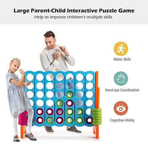 COSTWAY Jumbo 4-to-Score Giant Game Set, 4 in A Row for Kids and Adults, 3.5FT Tall Indoor, Outdoor Set with 42 Jumbo Rings & Quick-Release Slider, Ideal for Holiday Party, Family, Baby Blue - color: Baby Blue