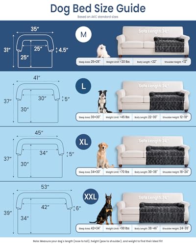 Calming Medium Dog Bed for Couch, 35 x 31 inch Removable Couch Cover for Dogs Washable, Non-Slip Fluffy Plush Dog Sofa Mat for Furniture Protector - Dark Grey - color: Dark Grey, size: Medium