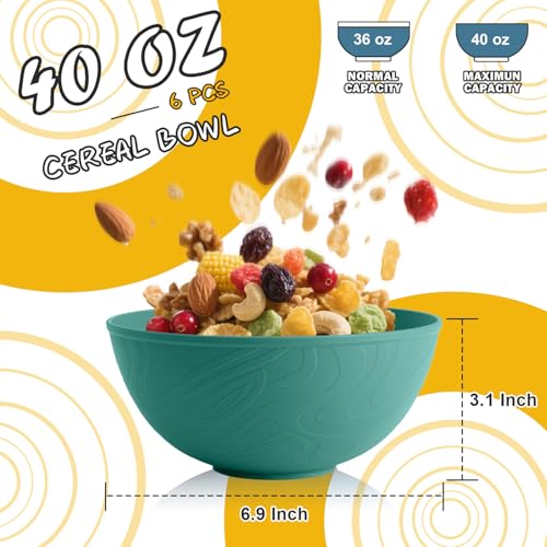 40 OZ Wheat Straw Bowl Sets, 6 PCS Unbreakable & Lightweight Salad Bowls, Microwave & Dishwasher Safe, BPA-Free, Kitchen Bowl Set for Serving, Soup, Oatmeal, Fruit, Noodles, Green - color: Green, size: 40 Oz