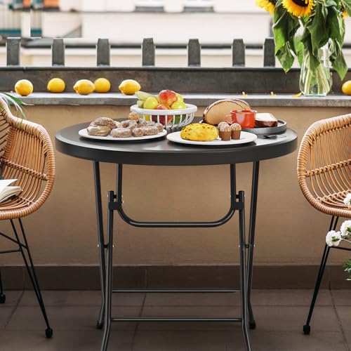 VINGLI 32" Round Folding Commercial Banquet Table, Portable Plastic Coffee Card Dining Table for Kitchen or Outdoor Party Wedding Event, 1 Pack, Black - color: Black