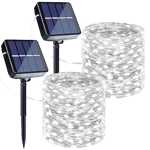 Joomer Solar Fairy Lights, 2-Pack Total 80FT 240LED Solar String Lights Outdoor Waterproof 8 Lighting Modes for Patio Fence Party Garden Yard Home Holiday Tree Outdoor Decoration (White) - color: White, size: 2*120led