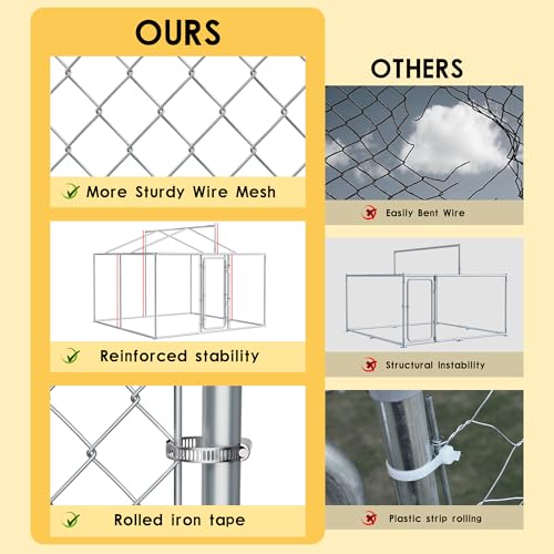 10 FT Large Outdoor Dog Kennel with Roof Heavy Duty Dog Kennel House, Galvanized Chain Link Dog Runs Pet Playpen with Waterproof UV-Resistant Cover and Secure Lock - size: 118.0"L x 118.0"W x 183.0"H
