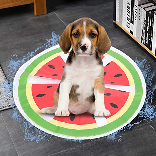 GLOGLOW Dog Cooling Mat, PVC Fruit Pattern Dog Ice Pad Watermelon Travel Round Cooler Mat Water Cooling Cushion Cats Dogs (Watermelon) Beds