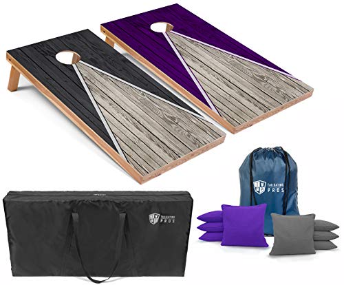 Tailgating Pros Lightweight Pyramid Design Cornhole Board Set w/Bean Bags and Carrying Case - 4'x2' Regulation Cornhole Game - color: Grey/Purple