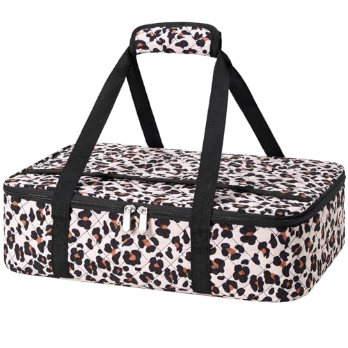Insulated Casserole Carrier Portable Food Tote for Hot or Cold – Fits 9"x13" Baking Dish, Lasagna Holder for Parties, Picnic, Travel, Beach - Leopard Print - color: Leopard