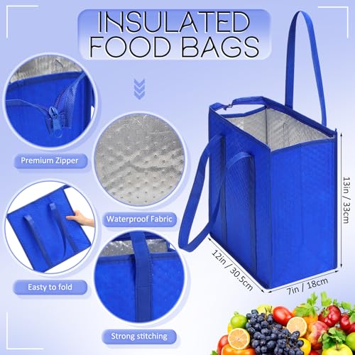 10 Pack Large Insulated Grocery Bags Reusable Shopping Bags with Zippered Top 13 x 12 x 7 Inch Thermal Cooler Totes Bulk with Handles for Hot Cold Food Delivery Refrigerator (Green,Blue) - color: Green, Blue