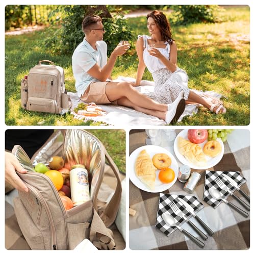 24L Insulated Picnic Basket Leak Proof Picnic Backpack for 2, Light Brown Camping Gifts, Cool Bridal Shower Gifts for Bride & Groom, Mr & Mrs, Anniversary Engagement Wedding for Newly Engaged Couples