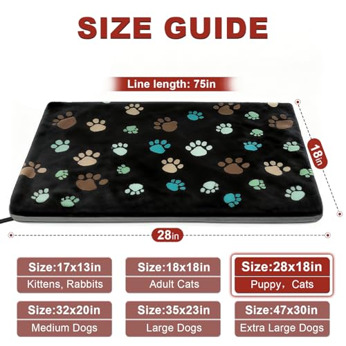 GOLOPET Puppy Heating Pad 28x18 in with Smart Thermostat Switch and Power Line Protection Tube,Obtained MET and UL Dual Certification,Waterproof Pet Heating Pad for Dogs with Plush Fabric Cover-Black - size: 28.0"L x 18.0"W x 0.5"Th
