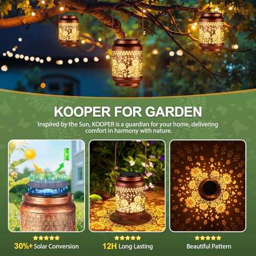 KOOPER 2 Pack Solar Lanterns Outdoor Waterproof Mothers Day Gifts for Women Mom Grandma, Metal Sunflower Hanging Solar Lantern Outdoor, 2 Modes Outdoor Decoration for Yard, Patio, Garden, Porch - size: Bronze, style: Sunflowers