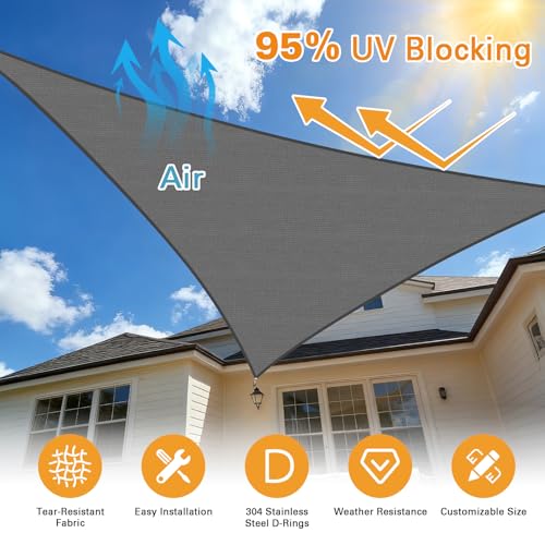 Artpuch Sun Shade Sail, 28'X28'X28' Dark Grey Triangle, Curved Edged Sun Shade, Commercial Grade 185GSM HDPE UV Permeable Outdoor Shade Cloth for Deck, Backyard, Patio (Custom Sizes Made)