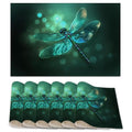 Placemats Set of 6,Green Dragonfly Table Mats,Glass Dragonfly Washable Linen Table Mats,Non-Slip Heat Resistant Placemats for Party Kitchen Dining Indoor Outdoor 12"x18" - color: Green Dragonfly,glass Dragonfly