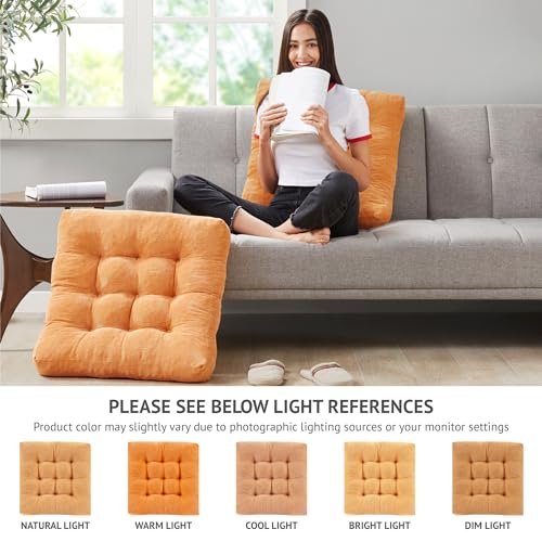 Degrees of Comfort Meditation Floor Pillow, Square Large Pillows Seating for Adults, Tufted Corduroy Cushion for Living Room Tatami, Orange Yellow 22x22 Inch - color: Square | Orange Yellow | 1 Pack, size: 1 Pack