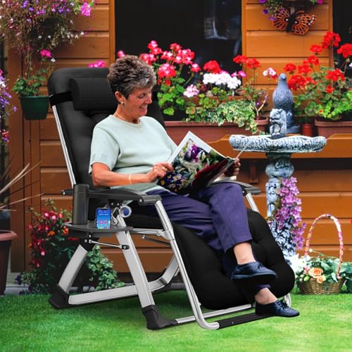 MOPHOTO Zero Gravity Chair, Outdoor Padded Lounge Chair with Side Table, Zero Gravity Recliner Chair, Outdoor Reclining Chair, Sturdy & Comfortable, Supports up to 440lbs - color: Dark Black, style: Zero Gravity Chair