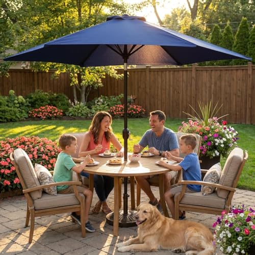 Yaheetech 7.5FT Patio Umbrella Outdoor with Heavy Duty Base Included,Table Umbrella with Push Button Tilt and Crank, UV Protection Waterproof for Yard/Outdoor/Wedding Parties and Events - Navy Blue - color: Navy Blue, size: 7.5FT