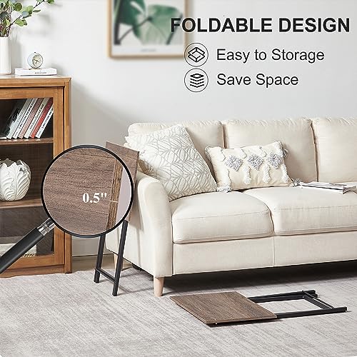 VECELO Folding TV Tray for Eating Set of 4, Portable Dinner/Snack Table with Cup Holder for Couch, Living Room and Small Space, Coffee & Black - color: Coffee & Black, size: 4 Pack