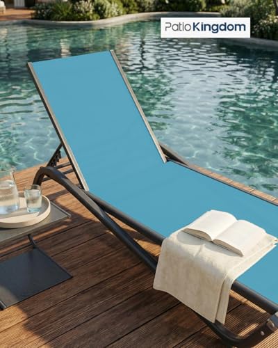 3-Piece Patio Chaise Lounge Set with Side Table, Set of 2 Adjustable Pool Chairs and Aluminum Bistro Table, All-Weather Outdoor Furniture for Pool Deck, Patio & Tanning, Sky Blue - color: Sky Blue, size: 3-Piece Set: 2 Chairs + 1 Table