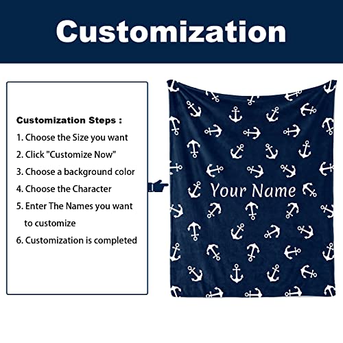 Jekeno Custom Nautical Anchor Blanket with Name Gifts for Women Kids Boys Men Dad Husband Son Sea Adventure Ocean Theme Throw Soft Cozy Lightweight Blankets Navy Blue 50"x60" - color: Personalized Anchor, size: 50"x60"