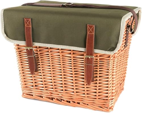 Rattan Picnic Basket Set with Shoulder Strap - Portable Insulated Outdoor Picnic Box with Cover & 4-Piece Camping Tableware