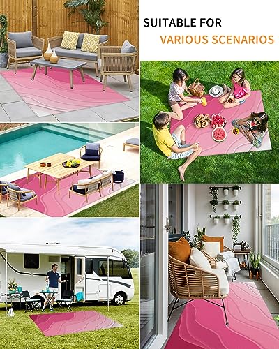 Outdoor Rug 6'x9' for Patio Clearance Large Outside Rug Chenille Patio Rugs Indoor Outdoor Carpet Modern Abstract Lines Ombre Pink Area Rugs for Camping Porch Deck Balcony - color: Ombreidt9311, size: 6' x 9' (Rectangular)