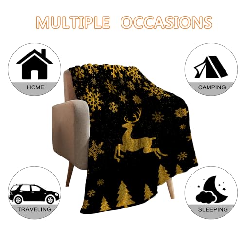 YeeJu Christmas Decorative Throw Blanket Black Gold Reindeer Snowflake Blanket for Couch Sofa Bed Soft Cozy Lightweight Fuzzy Plush Fleece Blankets and Throws Xmas Winter Holiday Blanket 50x60 - color: Chrsitmas-12, size: 50"x60"