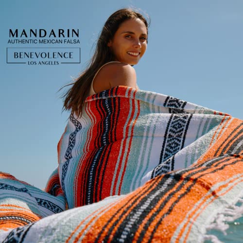 Benevolence LA Authentic Handwoven Mexican Blanket | Yoga Blankets, Outdoor, Picnic, Beach, Camping | Equestrian Saddle | Serape 50x70 inches - Mandarin, Pack of 1 - color: Mandarin